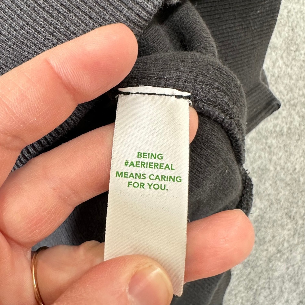 Aerie Womens Charcoal Gray Waffle Knit Henley Hoodie Sweatshirt Size S Cozy - Picture 4 of 7